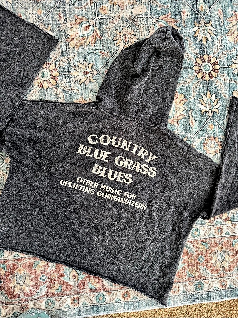 Lucky Brand Home of Underground Rock Cropped Graphic Hoodie Black Size Large